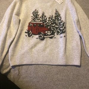 A&F Cozy Gray Christmas Sweater with Red Truck Design